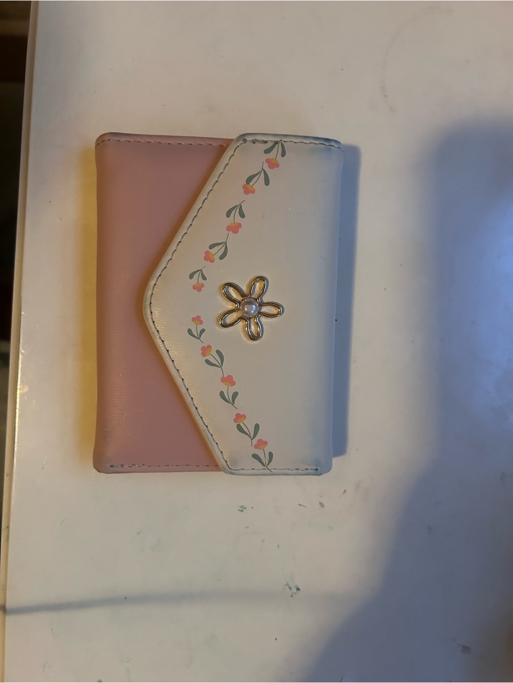 Floral Accent Pink and Cream Women's Card Wallet